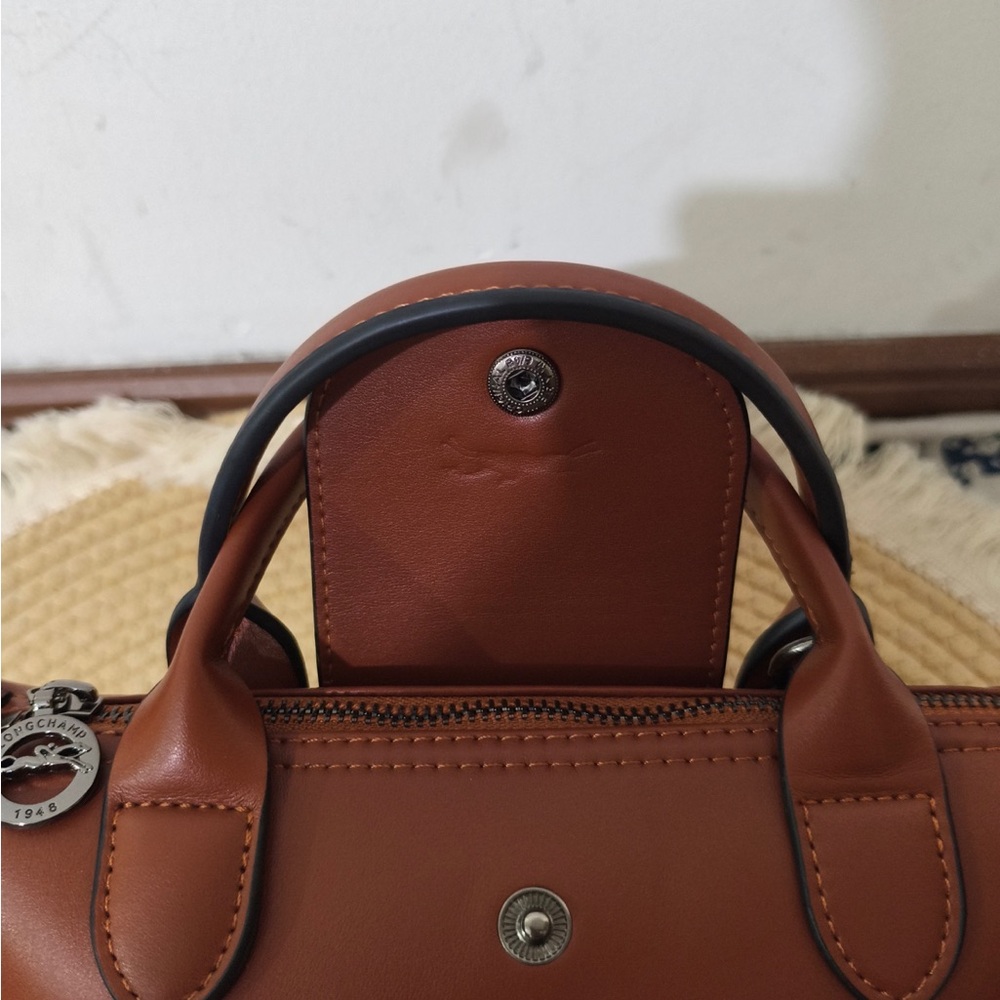 Longchamp Brown Mini Leather Top-Handle Bag with Strap - Picture 9 of 10